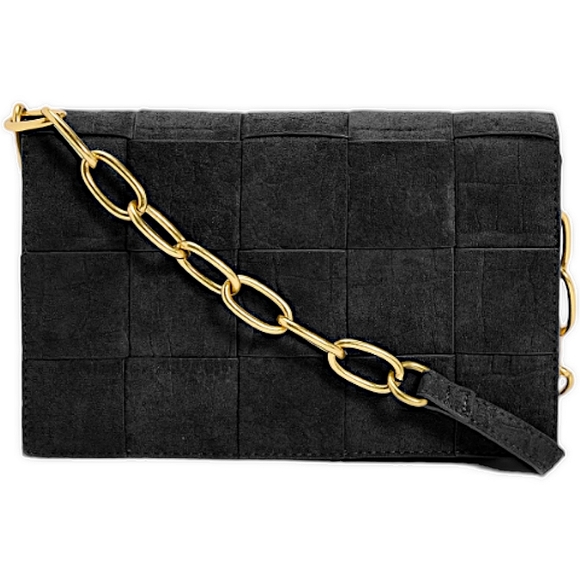 Like Dreams Faux Suede Crossbody Handbag, Black / Gold Trim & Chain Link, NWT - Picture 6 of 7